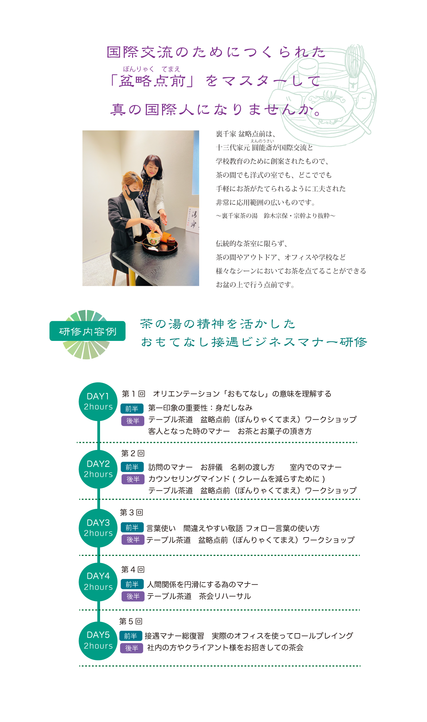 茶道とヨガの動画を使ったハイブリッド研修